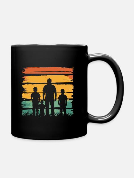 Vatertag Vater mit drei Söhnen retro vintage - Tasse einfarbig - Schwarz