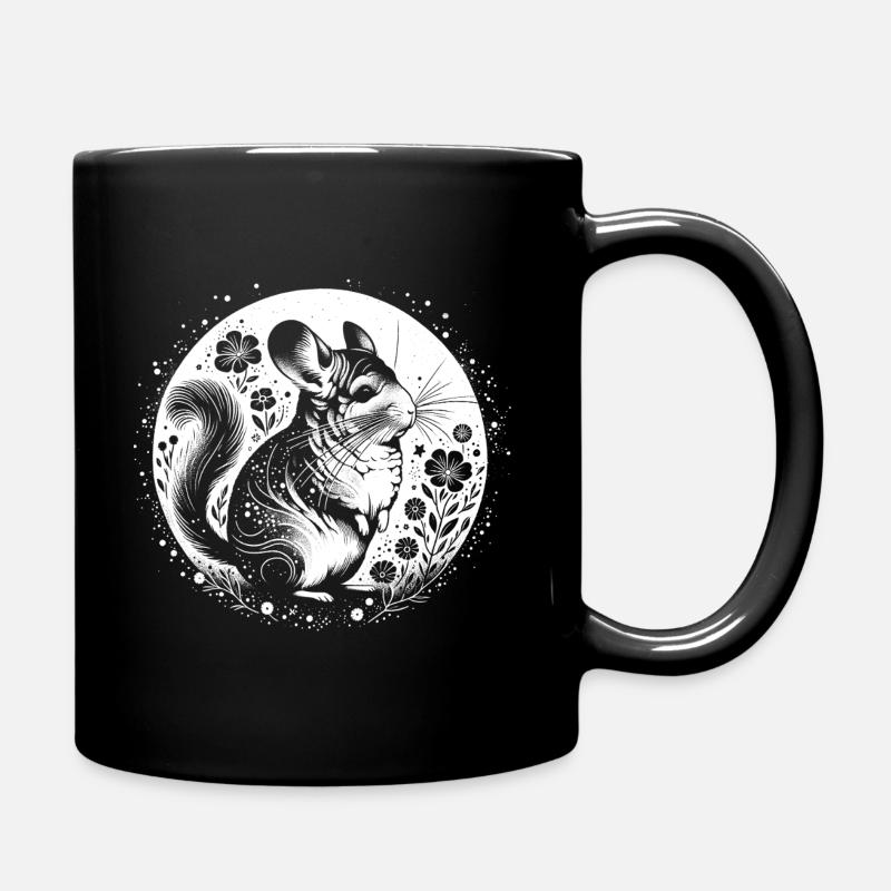 Chinchilla avec lune et fleurs - Mug uni - noir