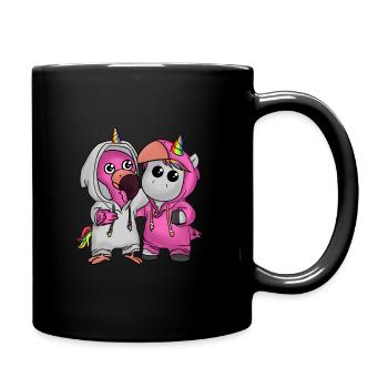 Flamingo u. Einhorn Beste Freunde T-Shirt Mädchen - Tasse einfarbig - Schwarz - Rechts