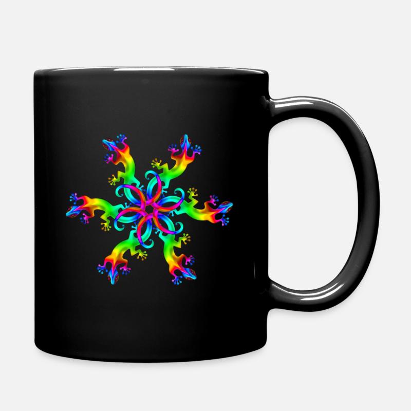 Gecko, lizard, rainbow, Goa, Trance, Psytrance, - Full Colour Mug - black