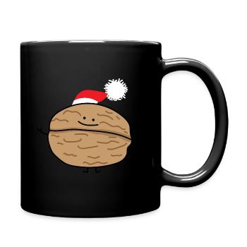 Walnuss als Weihnachtsmann - Tasse einfarbig - Schwarz - Rechts