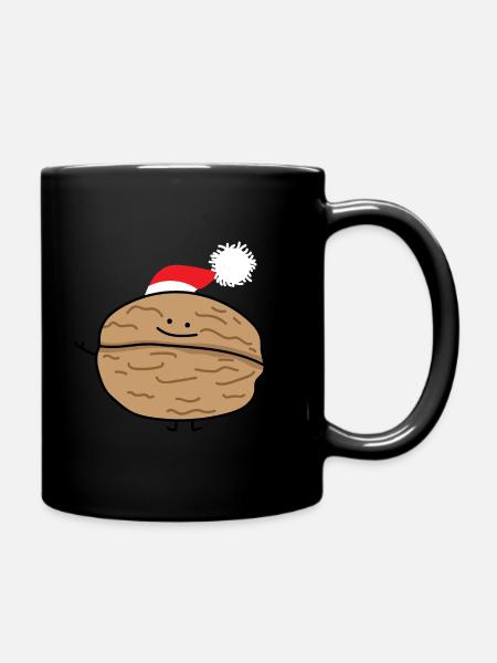 Walnuss als Weihnachtsmann - Tasse einfarbig - Schwarz