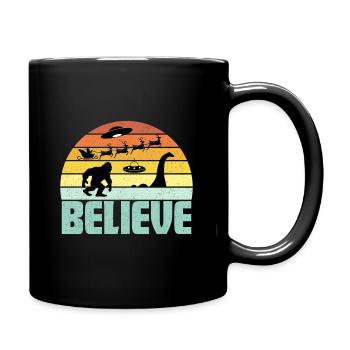 Believe Santa Claus Bigfood Nessie UFO Retro Sonne - Tasse einfarbig - Schwarz - Rechts
