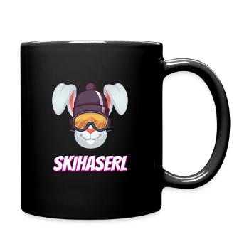 Skihaserl Skisaison Hase mit Skibrille und Mütze - Tasse einfarbig - Schwarz - Rechts