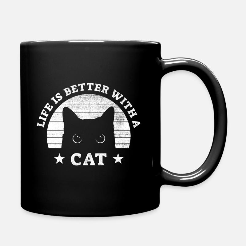 Life is better Cat - Geschenk für Katzenbesitzer - Tasse einfarbig - Schwarz