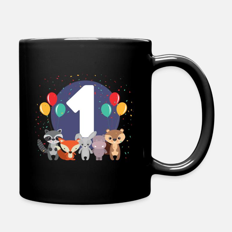 1. Geburtstag Baby Eins 1 Waldtiere - Tasse einfarbig - Schwarz