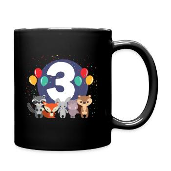 3. Geburtstag Baby Drei 3 Waldtiere - Tasse einfarbig - Schwarz - Rechts