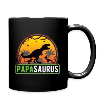 Papasaurus T-Rex Papa 2 enfants Dino père fête des pères - Mug uni - noir - Droite