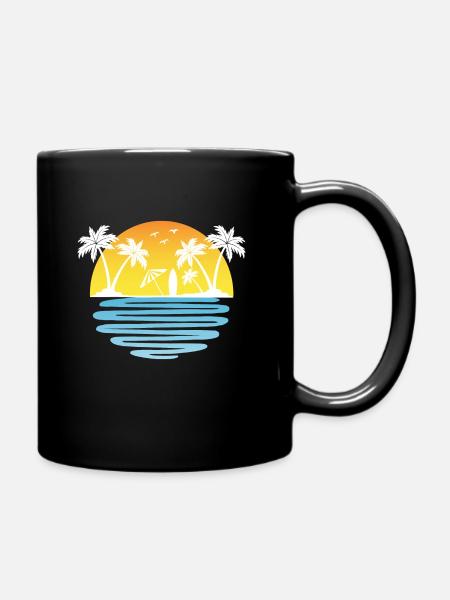 Palm trees summer sun sea and beach - Full Colour Mug - black