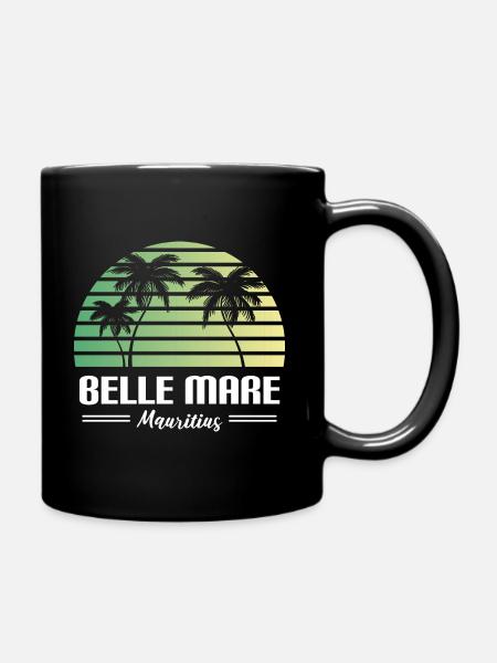 Belle Mare Mauritius Retro Summer Beach Design - Full Colour Mug - black