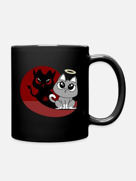Was? Ich War's Nicht - Teufel Engel Böse Katze - Tasse einfarbig - Schwarz