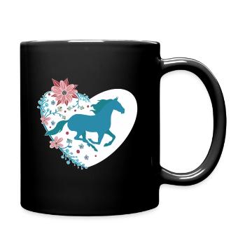 Blue horse on a white heart - Full Colour Mug - black - Right