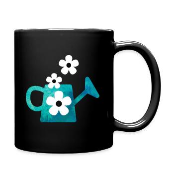 Blaue Gießkanne mit Blumen - Tasse einfarbig - Schwarz - Rechts