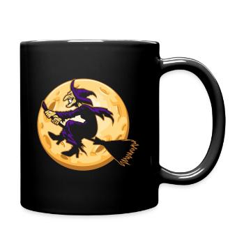 Hexe Hexenbesen Halloween Vollmond - Tasse einfarbig - Schwarz - Rechts