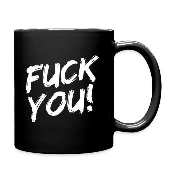 "Fuck You!" - White brush writing - Full Colour Mug - black - Right