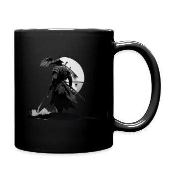 Japanese samurai with sword in front of the moon - Full Colour Mug - black - Right