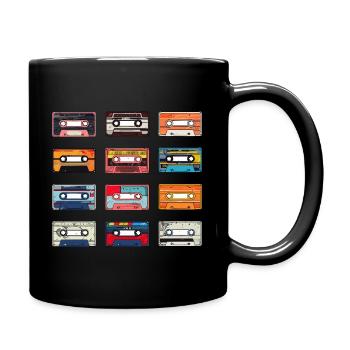 Musik, Kasette, Retro Design, Geschenk, 80er, 90er - Tasse einfarbig - Schwarz - Rechts