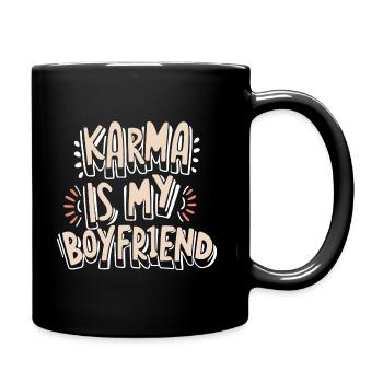 Funny Karma is My Boyfriend Sarcastic Quote - Full Colour Mug - black - Right