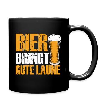 Bier bringt gute Laune, Humor, Spaß, Fun, Genuss, - Tasse einfarbig - Schwarz - Rechts