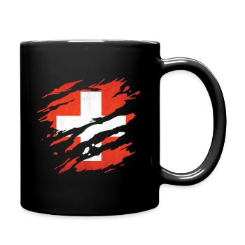 Schweiz - Nationalfahne, Kratzer, Risse - Tasse einfarbig - Schwarz - Rechts