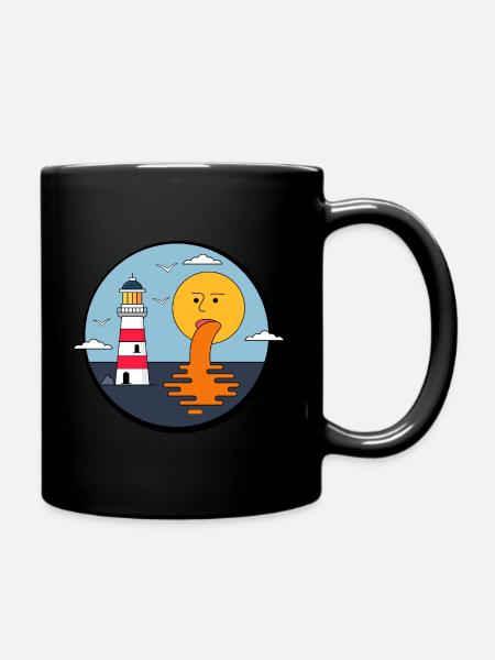 Lighthouse and sun - Full Colour Mug - black