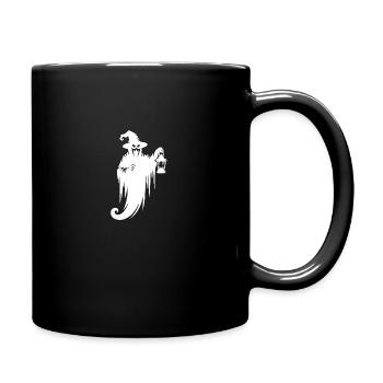 Schwebendes Halloween Gespenst mit Lampe - Tasse einfarbig - Schwarz - Rechts