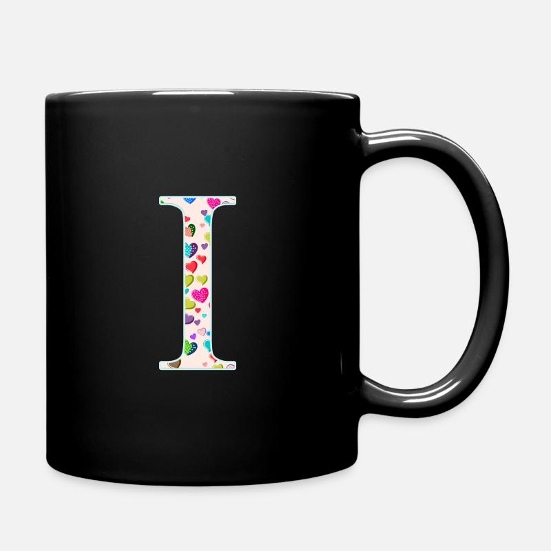 Personalisierbar Monogramm I Herzmuster - Tasse einfarbig - Schwarz
