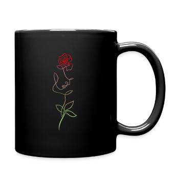 Woman's face and floral pink line - Full Colour Mug - black - Right