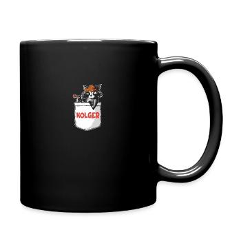 Waschbär Holger - Tasse einfarbig - Schwarz - Rechts