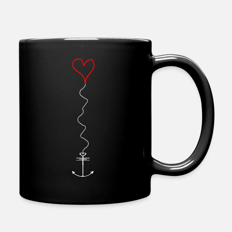 Anker mit Herz an Kette - Tasse einfarbig - Schwarz