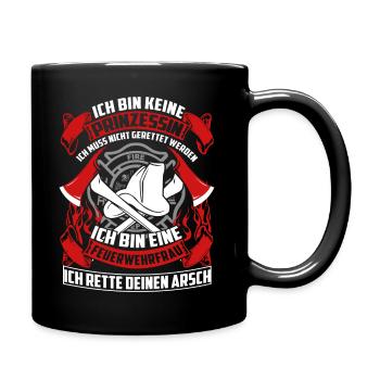 Feuerwehrfrau - Retten - Tasse einfarbig - Schwarz - Rechts