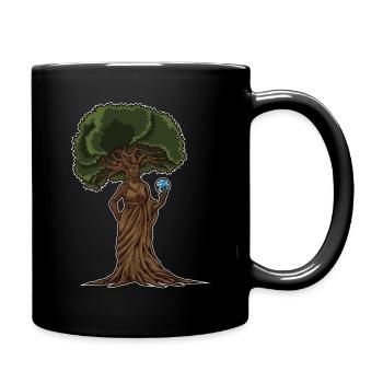 Mutter Natur hält die Erdkugel in ihren Händen - Tasse einfarbig - Schwarz - Rechts