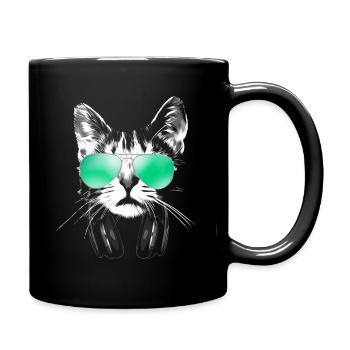 Cool DJ Cat - Full Colour Mug - black - Right