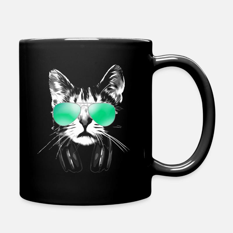 Cool DJ Cat - Full Colour Mug - black