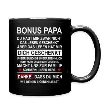 Herren Bonus Papa Leben besser Stiefvater Geschenk - Tasse einfarbig - Schwarz - Rechts