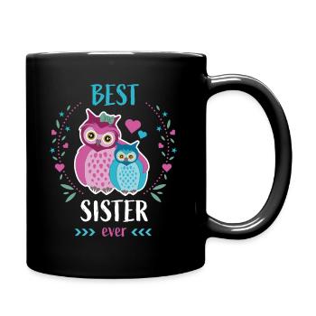 Best Sister Ever Beste Schwester Niedliche Eulen - Tasse einfarbig - Schwarz - Rechts