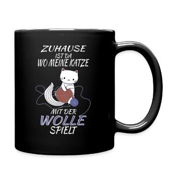 Chat tricoté à la main en laine à tricoter - Mug uni - noir - Droite