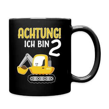 2. Geburtstag 2 Jahre Bagger Junge Jungs Jungen - Tasse einfarbig - Schwarz - Rechts