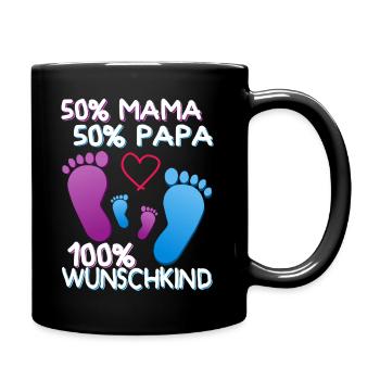 Mama Papa Babyfüße Geschenk Wunschkind Familie - Tasse einfarbig - Schwarz - Rechts