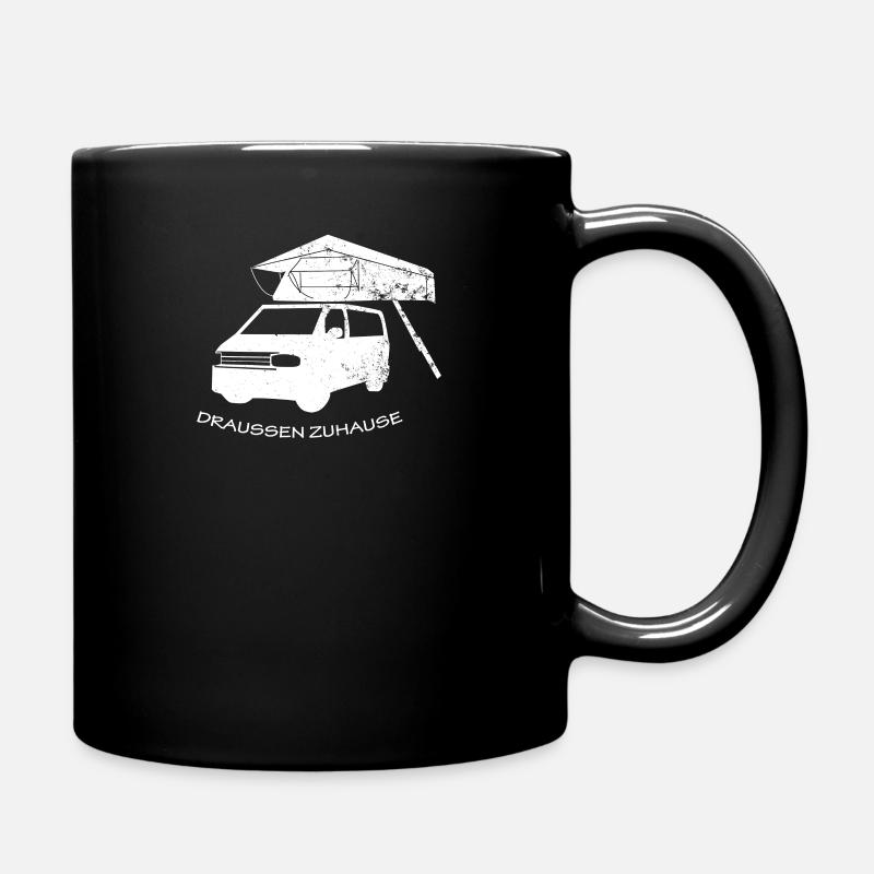Bus mit Dachzelt am Van Camper, draussen zuhause - Tasse einfarbig - Schwarz