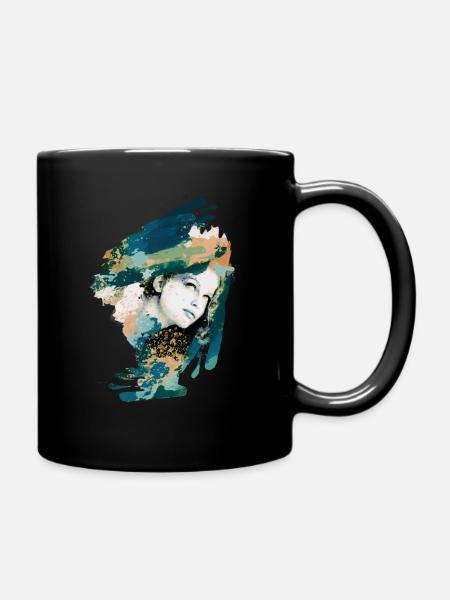 Modèle, femme, graffiti, peinture, vert, bleu - Mug uni - noir