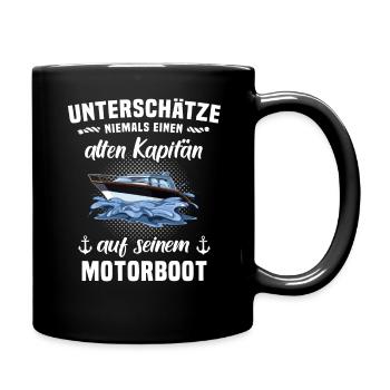 Kapitän Motorboot Boot Unterschätze Spruch - Tasse einfarbig - Schwarz - Rechts