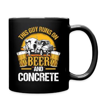 Bier und Beton Betonfertiger Geschenk - Tasse einfarbig - Schwarz - Rechts