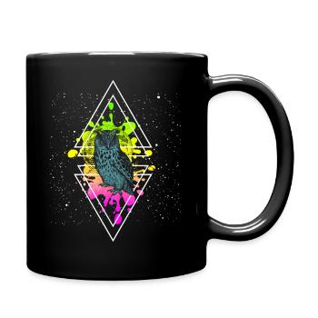 Eule Vollmond Bunt Geoemtrie - Tasse einfarbig - Schwarz - Rechts
