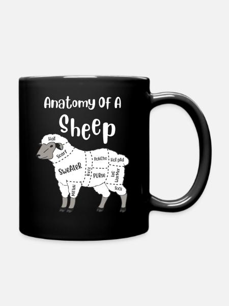 Anatomy of a Sheep Cute Yarn Wool Sheep Knitting - Full Colour Mug - black