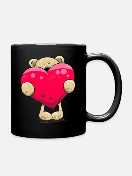 Ourson en peluche de dessin animé avec un cœur Ourson en peluche à motif - Mug uni - noir