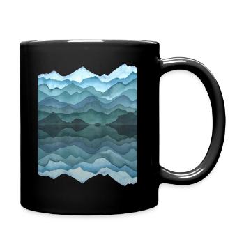 Aquarell: abstrakte Landschaft mit Hügeln/ Bergen - Tasse einfarbig - Schwarz - Rechts