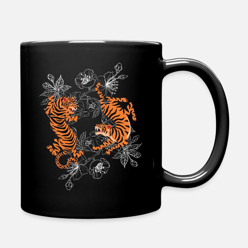 Japanische Tiger mit Kirschblüten - Tasse einfarbig - Schwarz
