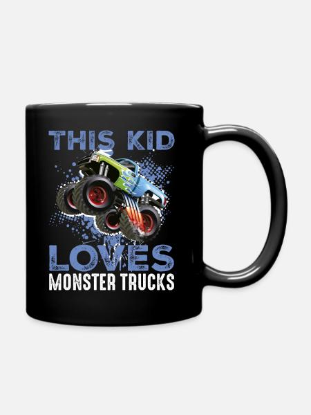 This Kid Loves Monster trucks - Full Colour Mug - black