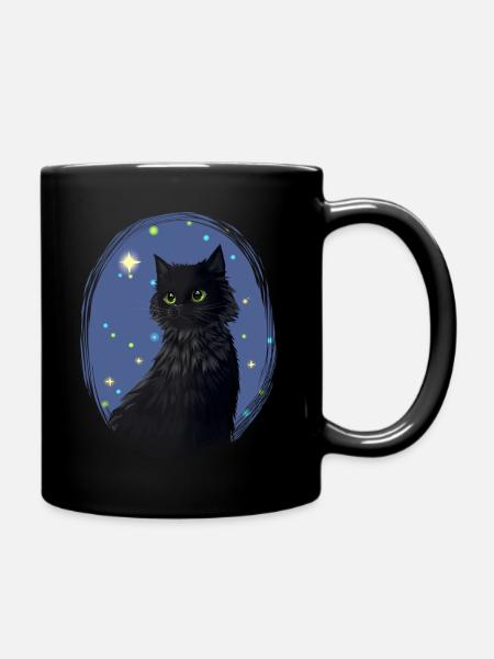 Schwarze Katze Sterne Hollyleaf Distelblatt Sterne - Tasse einfarbig - Schwarz